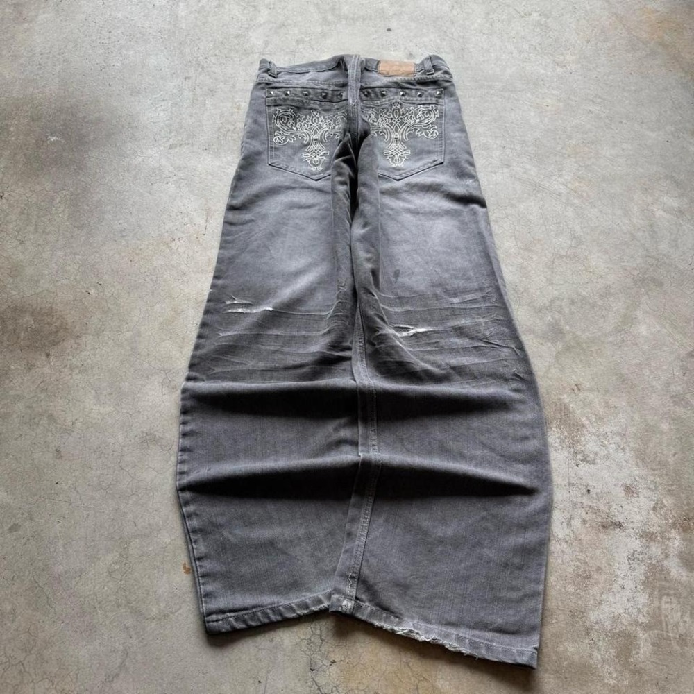 Baggy Red Ape Gray Wide Leg Southpole Styl Y2K Vintage Denim Jeans 38x32